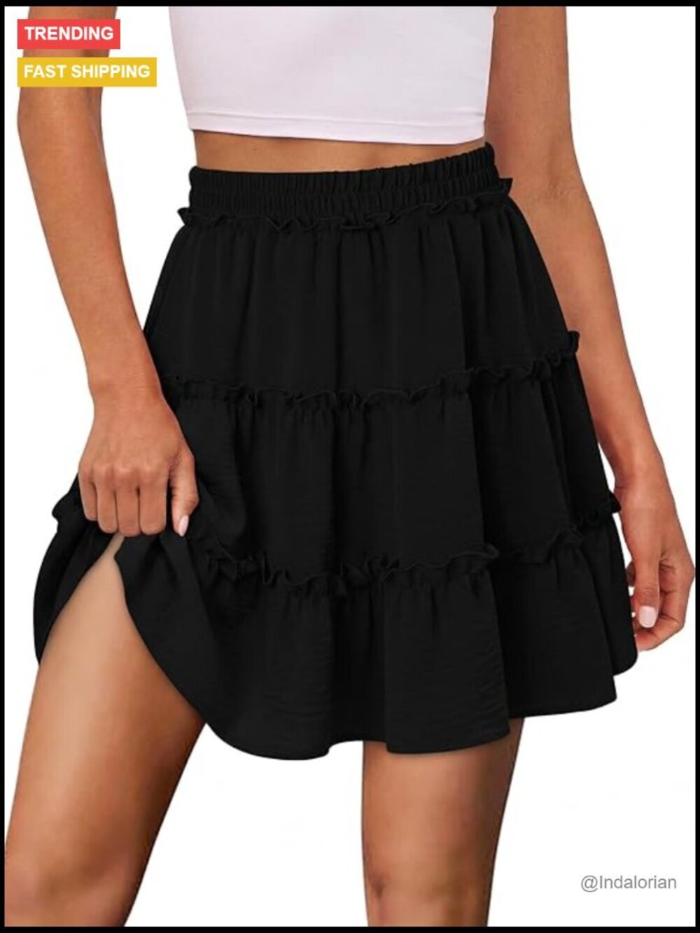 Flowy Tiered Skort with Double Layer Ruffles High Waist Elastic